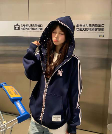 얇은 스타일 백금 지퍼 인사이드 펌프 이후 패키지 칼라 순수한 Mianhua 면 복합 후드티 여성