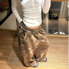 批发纯棉华棉美式复古迷彩工装裤女2026春高腰宽松<b class='q'>休闲</b>直筒阔腿裤子