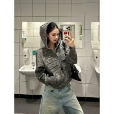 批发美式复古做旧宫廷风拿破仑排扣秋季休闲连帽卫衣<b class='q'>男</b>女开衫外套潮流