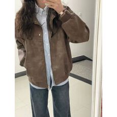 批发情侣装美式复古棕色<b class='q'>皮衣</b>夹克2026秋冬新款小众高级感潮牌宽松外套