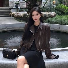 批发短款皮衣外套女春秋时尚显瘦皮衣气质翻领小个子PU皮显瘦百搭夹克