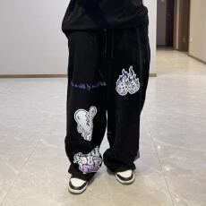 批发秋季新款美式甜酷印花休闲裤女直筒宽松裤子街舞爵士舞