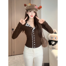 批发羊绒韩系小众设计感蕾丝拼接女秋季新款纯欲<b class='q'>修身</b>显瘦内搭打底上衣