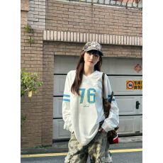 批发纯棉绣花T恤撞色数字条纹<b class='q'>白色</b>v领长袖t恤女秋季<b class='q'>打底衫</b>上衣