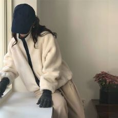 批发美式宽松休闲摇粒绒高领外套女秋冬季新款拉链<b class='q'>开衫</b>百搭藏青色上衣
