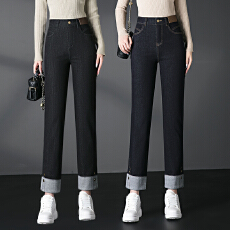 批发实拍牛仔裤女2025新款秋季高腰<b class='q'>大码</b>中年显瘦小脚直筒烟管裤子