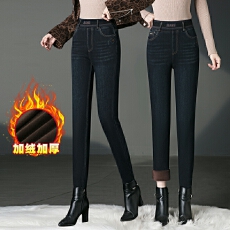 批发实拍加绒牛仔裤女秋冬2025新款宽松直筒裤垂感高腰<b class='q'>中年</b>妈妈裤子