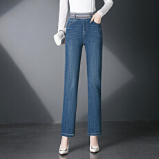 批发实拍直筒牛仔裤女春秋2026新款宽松高腰显瘦修身小脚裤子女裤
