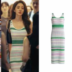 批发惊蛰无声杨幂<b class='q'>明星</b>同款撞色条纹针织<b class='q'>连衣裙</b>女春季海边度假背心裙子