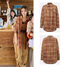 批发亲爱的客栈秦岚同款<b class='q'>时尚</b>格纹衬衫女做旧长袖衬衣宽松休闲外套<b class='q'>情侣</b>