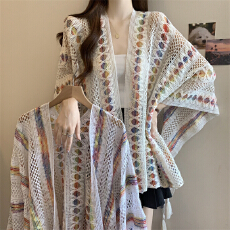 批发实拍～<b class='q'>大码</b>彩色渐变镂空<b class='q'>针织</b><b class='q'>开衫</b>外套2026夏季民族风流苏外搭披肩