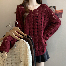 批发实拍～大码钩花镂空长袖针织罩衫女外搭显瘦超好看独特漂亮上衣