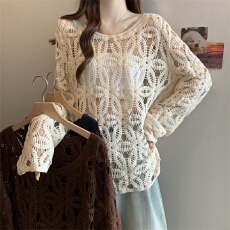 批发实拍～大码胖mm法式钩花<b class='q'>镂空</b>长袖<b class='q'>针织</b><b class='q'>罩衫</b>2026新款高级防晒上衣