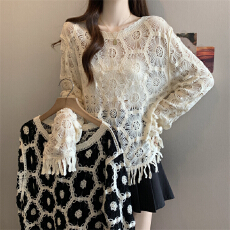 批发实拍～大码法式钩花镂空流苏针织罩衫女高级感宽松遮肉显瘦上衣