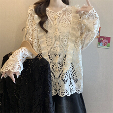 批发实拍～大码显瘦镂空蕾丝衫上衣2026早春新款长袖<b class='q'>防晒衫</b>衬衣