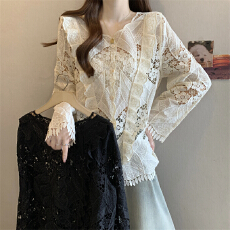 批发实拍～大码<b class='q'>衬衣</b><b class='q'>蕾丝</b>刺绣镂空气质2026春季百搭别致设计感长袖上衣