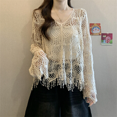 批发实拍～大码钩花镂空外搭防晒罩衫女2026<b class='q'>春</b>季设计感流苏百搭上衣
