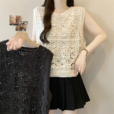 批发实拍～大码钩花镂空针织背心马甲女叠穿<b class='q'>夏</b>季显瘦巨好看无袖上衣