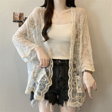 实拍～大码蕾丝刺绣防晒开衫外套女2026夏季新款中长款外搭上衣