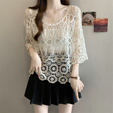 批发实拍实价～大码设计感钩花镂空罩衫女夏季气质减龄外搭防晒上衣