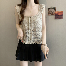 批发实拍实价～大码小众镂空背心上衣女夏季宽松坎肩无袖开衫叠穿马甲