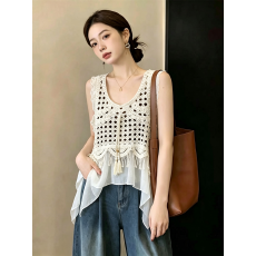 批发实拍～大码镂空蕾丝拼接设计感吊带背心女外穿夏季无袖叠穿上衣