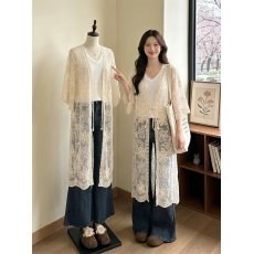 批发实拍～大码波西米亚度假风蕾丝<b class='q'>雪纺衫</b>防晒外套女<b class='q'>长款</b>外搭开衫上衣