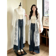 批发实拍～大码波西米亚度假风蕾丝雪纺衫防晒外套女<b class='q'>长款</b>外搭<b class='q'>开衫</b>上衣