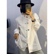 批发木耳边领刺绣长袖衬衫女2026新款别致上衣衬衣