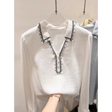 批发2026新款韩国气质显瘦翻领刺绣套头长袖衬衫女春季上衣