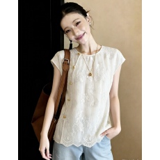 批发改良高端休闲新中式国风女装2026年夏季新款素雅圆领提花衬衫上衣