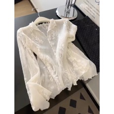 批发重工蕾丝刺绣V领长袖开衫法式气质百搭衬衫
