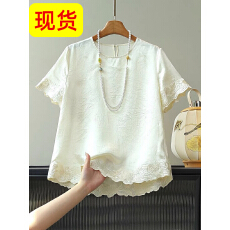 批发新中式国风醋酸短袖上衣女2026夏季新款时尚百搭气质圆领<b class='q'>T</b><b class='q'>恤</b>小衫