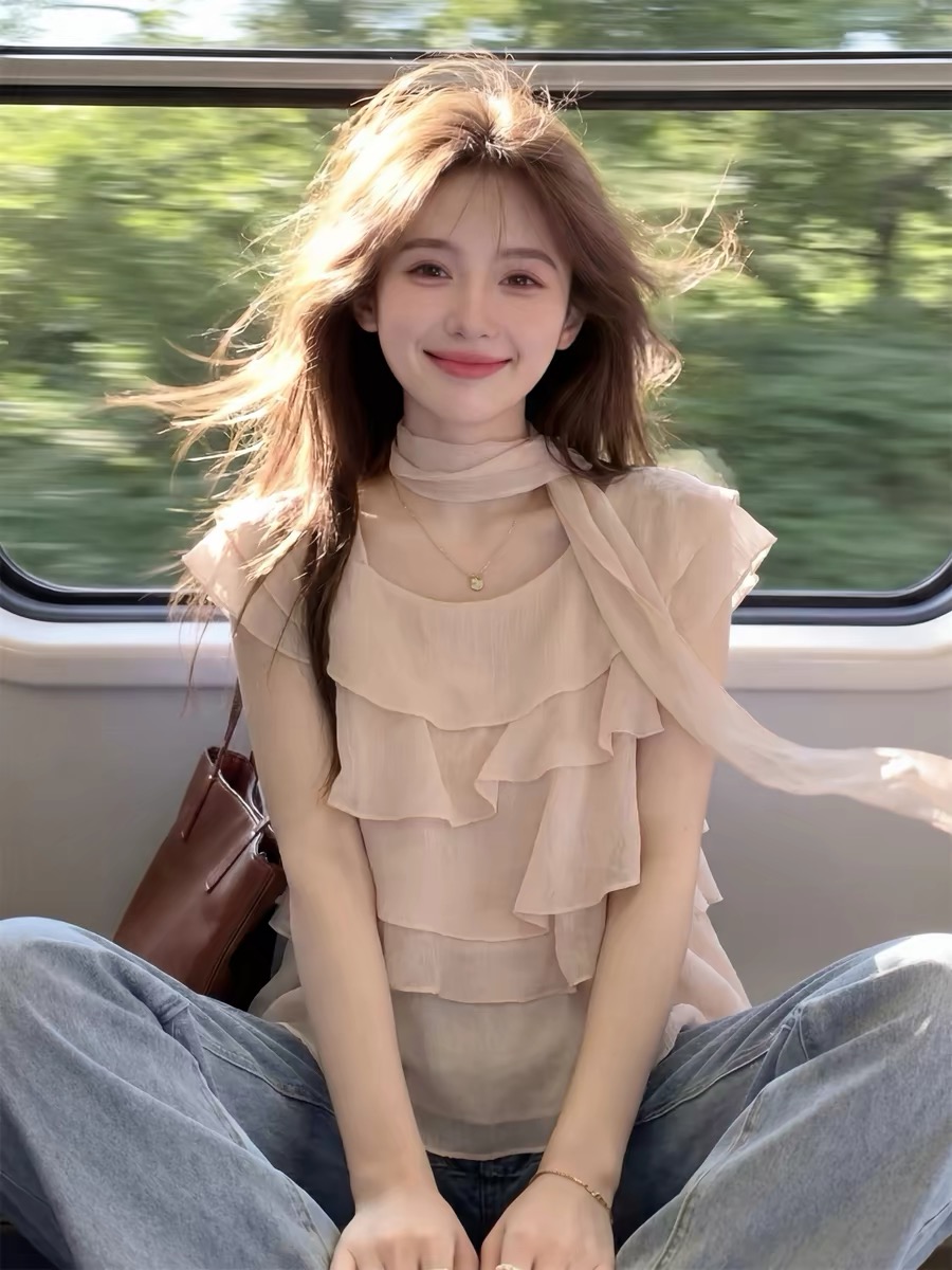 프릴 작은 날다 소매 쉬폰 여성 셔츠 여름 슈퍼 요정 오프숄더 비스듬한 어깨 행침 목 맨위 아름다운 아름다운