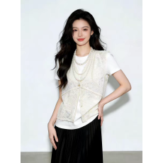 批发法式复古蕾丝V领开衫马甲女2026年夏季新款时尚休闲<b class='q'>通勤</b>百搭背心
