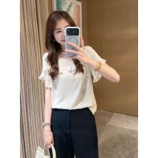 批发钉珠小衫女26夏季新款设计感显瘦花瓣<b class='q'>短袖</b>