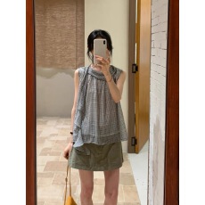 批发米格荡领无袖荷叶边<b class='q'>衬衫</b>女夏新小众设计感显瘦坎肩<b class='q'>雪纺</b>小衫