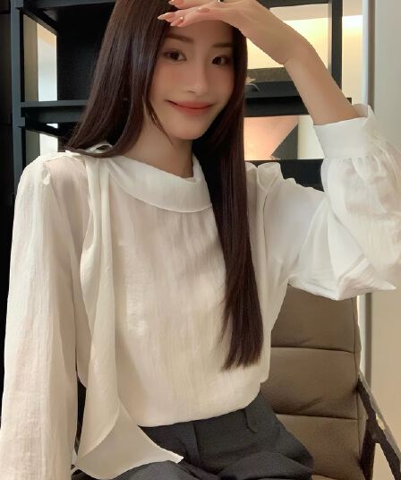 화이트 리본 칼라 얇은 스타일 인사이드 가져 가라. 싱글 착용 여성 셔츠 가을 긴팔 출퇴근 캐주얼 셔츠