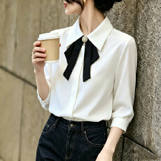 批发白色<b class='q'>衬衫</b>女蝴蝶结通勤气质长袖<b class='q'>职业</b>工装<b class='q'>衬衣</b>