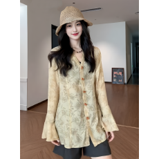 批发大码女装新中式提花天丝防晒衬衫<b class='q'>夏</b>季新款微胖mm宽松显瘦小衫外套