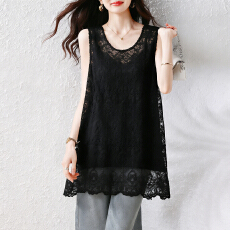 批发实拍大码女装蕾丝背心女夏季宽松遮肚显瘦无袖上衣温柔风叠穿吊带
