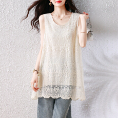 批发实拍大码女装蕾丝背心女夏季宽松遮肚显瘦无袖上衣温柔风叠穿吊带