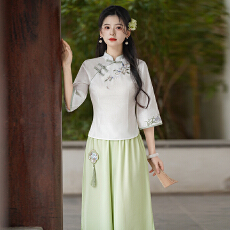 批发实拍新中式唐装立领刺绣盘扣上衣复古国风改良半身裙套装
