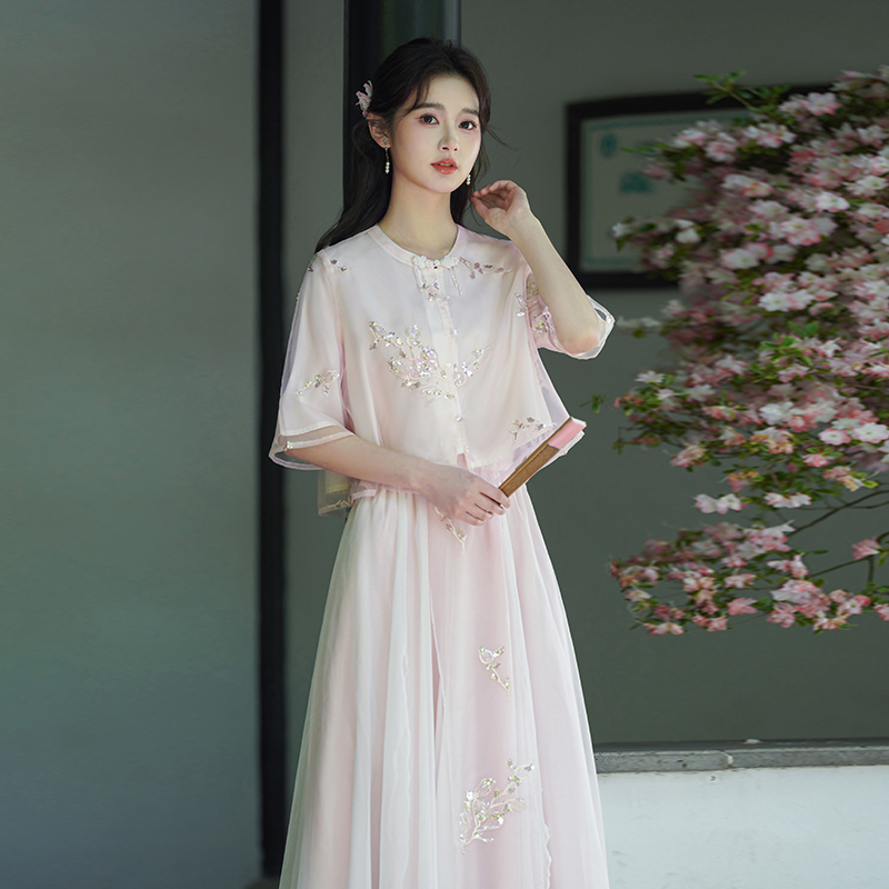 RY8018# 实拍新中式国风汉元素刺绣上衣日常半身裙套装古风改良汉服女夏