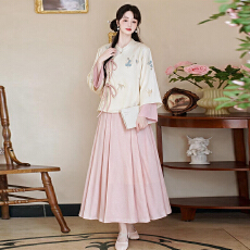 批发秋冬汉服新中式刺绣茶服唐装上衣茶楼养生馆茶艺两件套裙