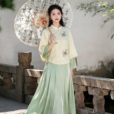 批发新中式国风套装日常汉元素刺绣复古改良汉服上衣半身裙两件套女装