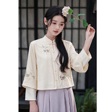 批发实拍秋冬汉服新中式刺绣茶服唐装上衣茶楼养生馆茶艺两件套裙
