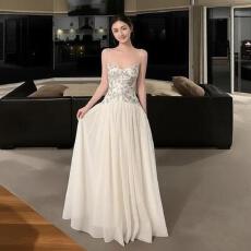 批发板栗可可Bankelili中古秀场Jennie<b class='q'>同款</b>天丝收腰网纱鱼骨礼服裙