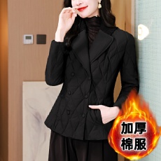 批发实拍羽绒棉服女短款外套针织拼接<b class='q'>西装</b>领设计感职业显瘦棉服冬季