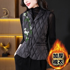 批发实拍重工刺绣西装领棉服马甲外套女气质修身打底棉马夹2025秋冬